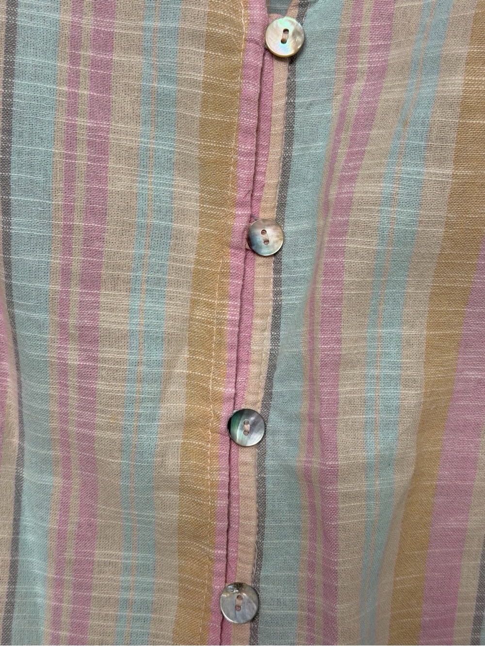 French Laundry Pastel Pink Rainbow Stripe Ruffle Sleeve Tie Front Blouse Size L - Picture 6 of 7